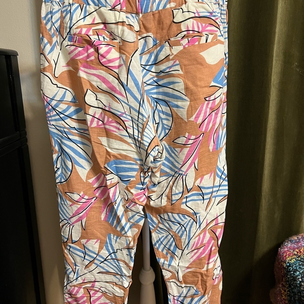 J. Crew Brown and Blue tropical floral linen joggers - Picture 2 of 8